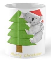 Origami Koala and Baby on Christmas Tree - Mug